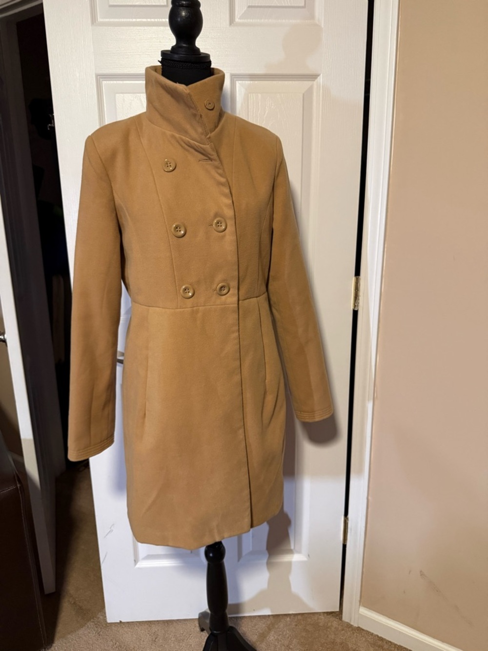 Forever 21 Women's Double-Breasted Tan Pea Coat